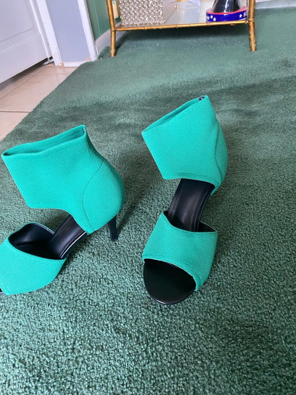 Women's Green Open-Toe Stretch Strap Heels - Picture 2 of 2